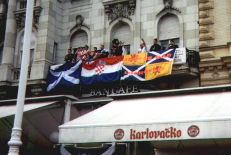'The Tartan Army' takes over a balcony over looking the main square