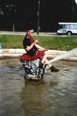 Skids gets to grips with the fountains before the World Cup starts - early morning 10th June 1999