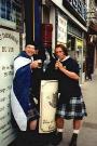 Me and Frago with the largest wine bottle I''ve ever seen - Bordeaux 16th June 1999