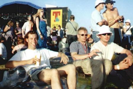 Campbell, Mike and Smed relaxing on some festival furniture