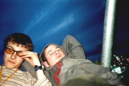 Jimmy and Divers have a relaxing moment in the Dance Tent