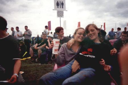 Nic and Jill relaxing on a blow up couch.